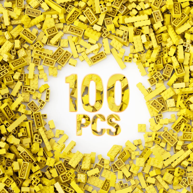 YUJHITP 100 Piece Yellow Bricks Bulk 12 Size Classic Building Blocks Compatible With Lego Parts and Pieces - Image 3