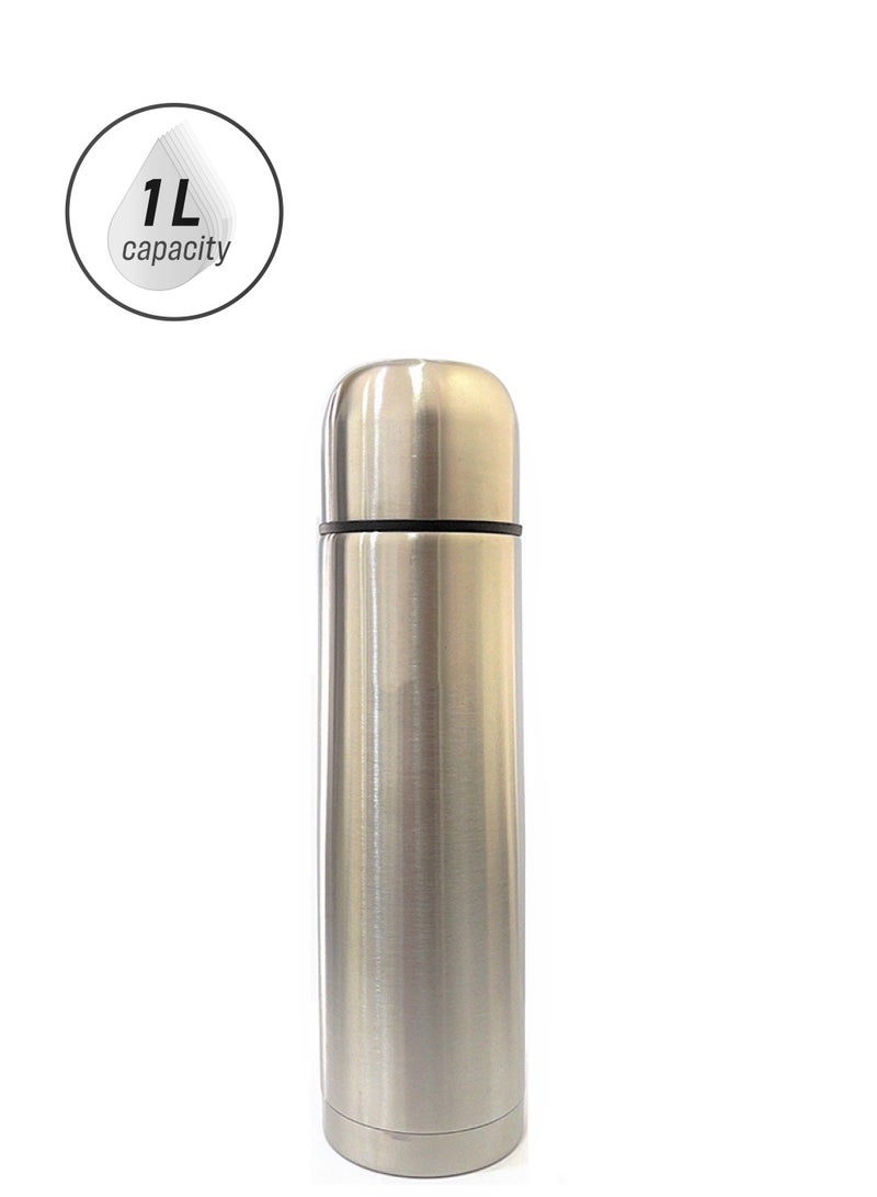 Alsaif Stainless Steel Vacuum Flask 1000ml Silver Travel Thermos Bottle for Outdoor Daily Use - Image 1