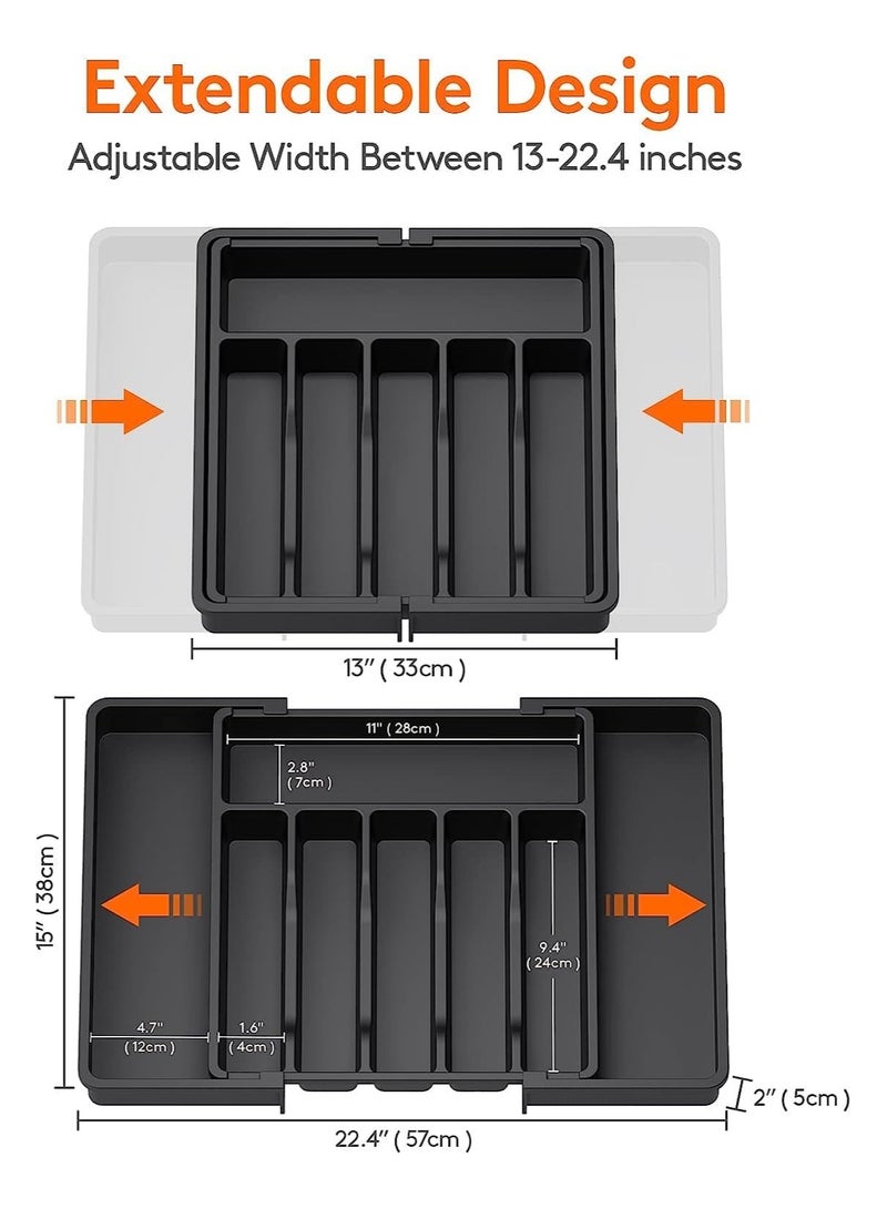 GuRiver Silverware Drawer Organizer, Expandable Utensil Tray for Kitchen, Adjustable Flatware and Cutlery Holder, Compact Plastic Storage for Spoons Forks Knives, Large, Safe Grade Finis - Image 3