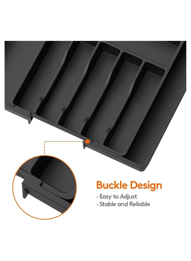 GuRiver Silverware Drawer Organizer, Expandable Utensil Tray for Kitchen, Adjustable Flatware and Cutlery Holder, Compact Plastic Storage for Spoons Forks Knives, Large, Safe Grade Finis - Image 4