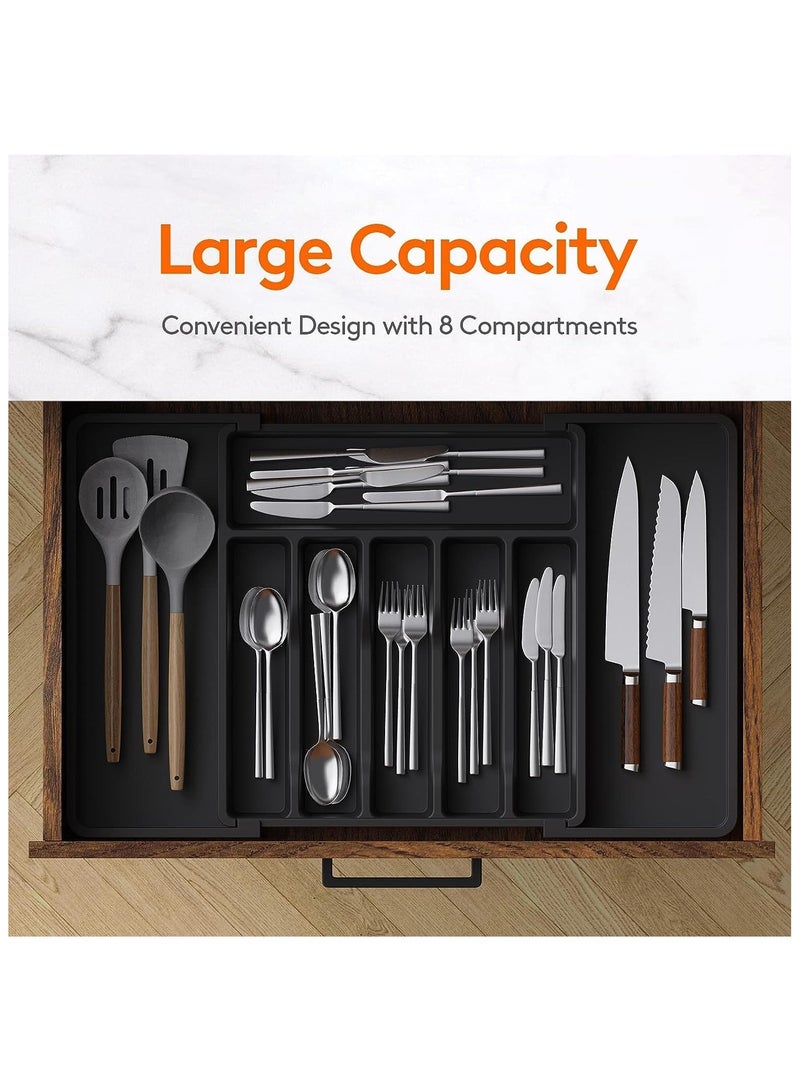GuRiver Silverware Drawer Organizer, Expandable Utensil Tray for Kitchen, Adjustable Flatware and Cutlery Holder, Compact Plastic Storage for Spoons Forks Knives, Large, Safe Grade Finis - Image 2