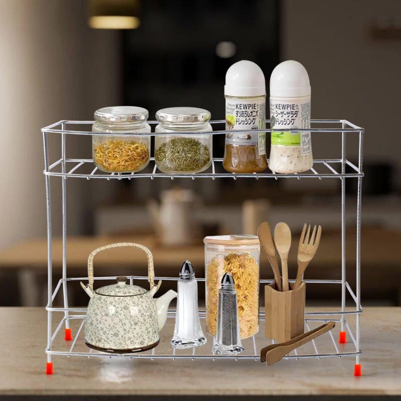 Niyara Stainless Steel Kitchen Rack Stand, Kitchen Organizer, Basket For Multistorage/Multipurpose Uses, Durable Kitchen Shelf Stand rack For Home & Kitchen, Countertop, Tabletop (2-Tier rack) - Image 4