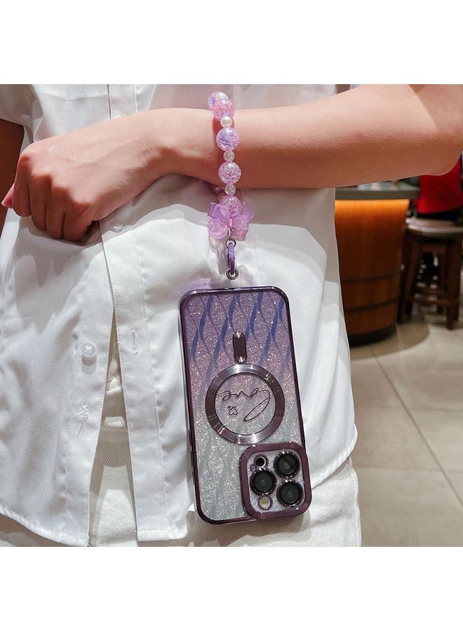 اس-توب جراب لهاتف iPhone 15 Pro Dual-Love Leaves Glitter Bracelets Magsafe TPU جراب هاتف - Image 2