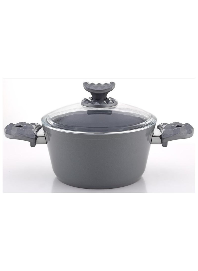 Homemaker Hella Ceramic Non-Stick Surface Casserole - 30cm - Tempered Glass Lid - PFOA Free - Grey 