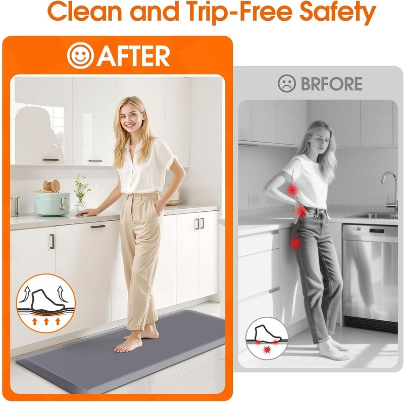 TranquilRelax Kitchen Mat, Thick Floor Comfort Anti-Fatigue Mat, Non-Slip, Water Resistant, Stain Resistant, Easy Clean, for Kitchen, Sink, Office,Home(17.3''x39'', Grey) - Image 5