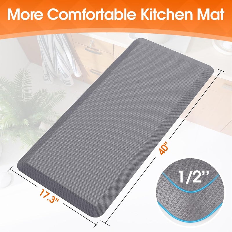 TranquilRelax Kitchen Mat, Thick Floor Comfort Anti-Fatigue Mat, Non-Slip, Water Resistant, Stain Resistant, Easy Clean, for Kitchen, Sink, Office,Home(17.3''x39'', Grey) - Image 2
