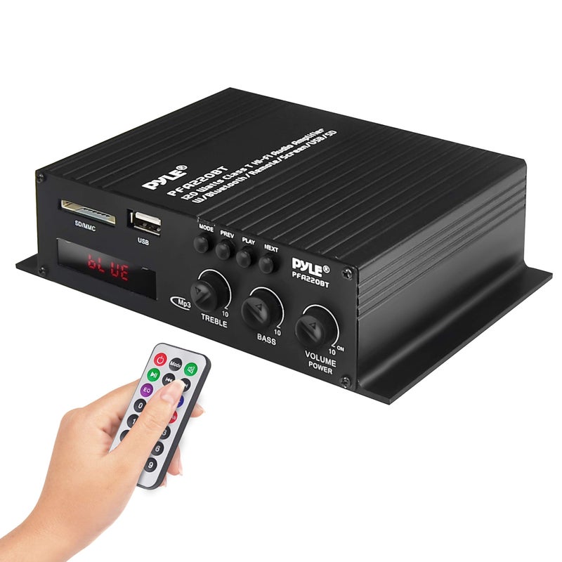 Pyle Class-T Bluetooth Power Audio Amplifier - 120W Mini Dual Channel Sound Stereo Receiver Box w/ USB, RCA, 12V Adapter - For Subwoofer Speaker, Home Theater, PA System, Studio Use - Pyle PFA220BT - Image 1