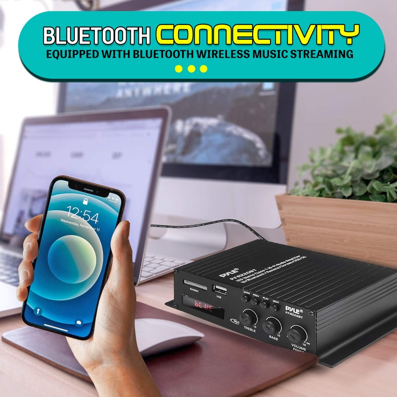 Pyle Class-T Bluetooth Power Audio Amplifier - 120W Mini Dual Channel Sound Stereo Receiver Box w/ USB, RCA, 12V Adapter - For Subwoofer Speaker, Home Theater, PA System, Studio Use - Pyle PFA220BT - Image 5