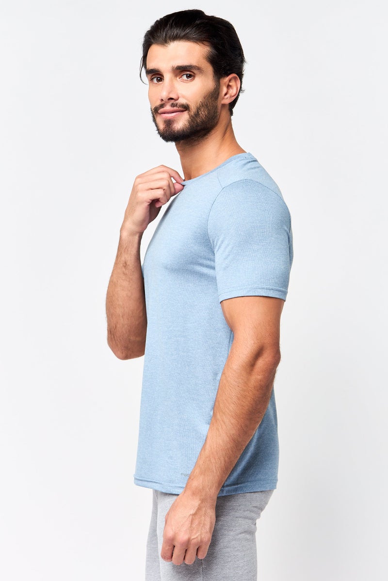 MOTION Men Sportswear Fit Short Sleeve Training Core T-Shirt, Heather Blue - Image 3