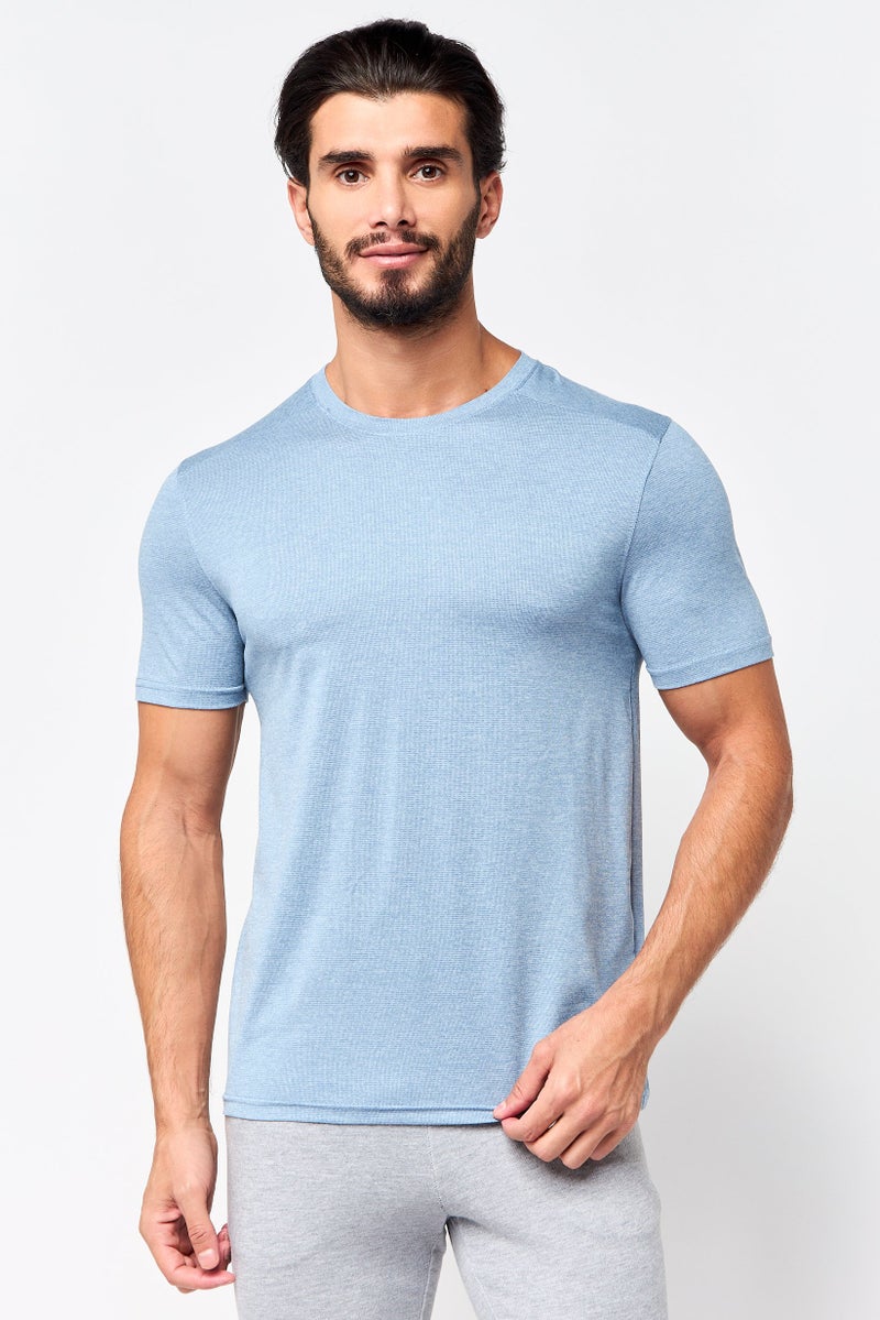 MOTION Men Sportswear Fit Short Sleeve Training Core T-Shirt, Heather Blue - Image 1