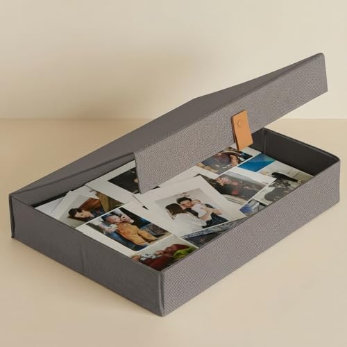 ZICOTO Decorative Photo Storage Box with Lid - A Beautiful Linen Organizer Perfect to Safely Store Your Pictures, Documents, Scrapbooking Supplies, Keepsakes and Other Memories in Style - Image 1