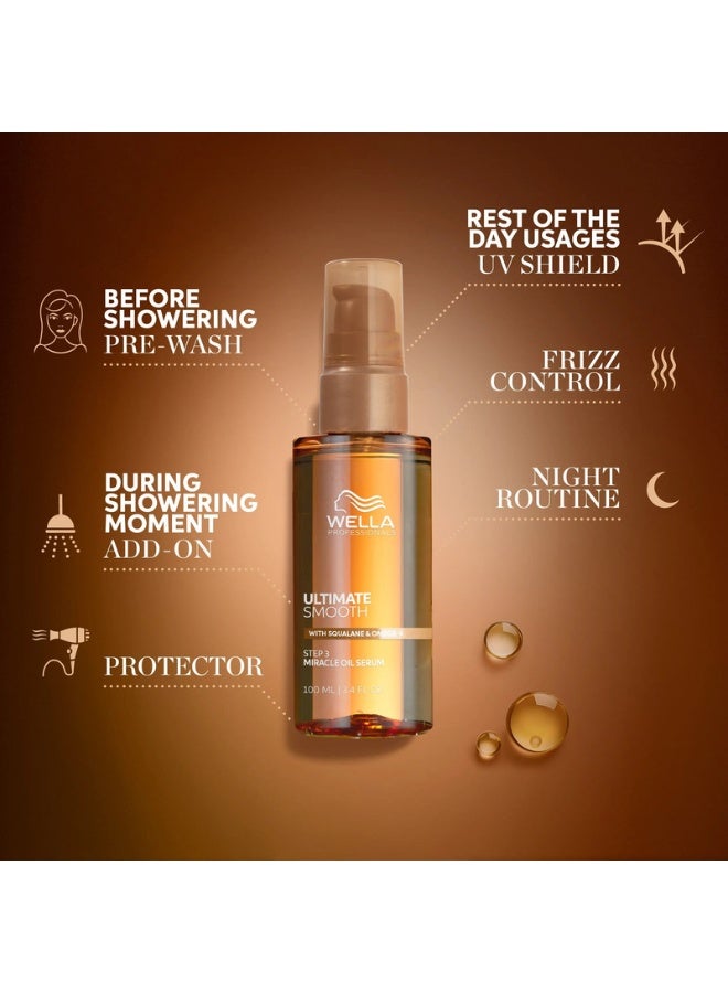 Wella Professionals سيروم زيت المعجزة من ويلا بروفيشونالز ألتيميت سموذ لل شعر الجاف، الباهت والمجعد، يغذي، ينعم ويضيف لمعان حريري، آمن للألوان، مع سكوالان وأوميغا 9، واقي حراري، 100 مل - Image 3