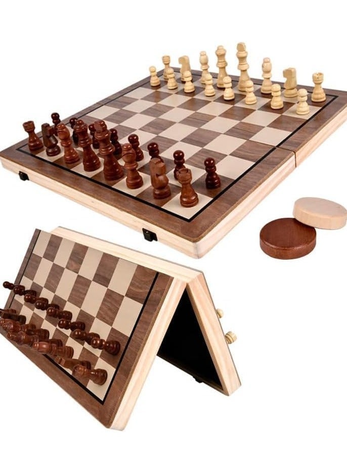 Magnetic Wooden Chess Set – 15-Inch Folding Chess Board with Handmade Pieces, Portable Travel Chess Game for Adults & Kids, Tournament & Beginner Friendly with Storage Slots and 2 Extra Queens - Image 2