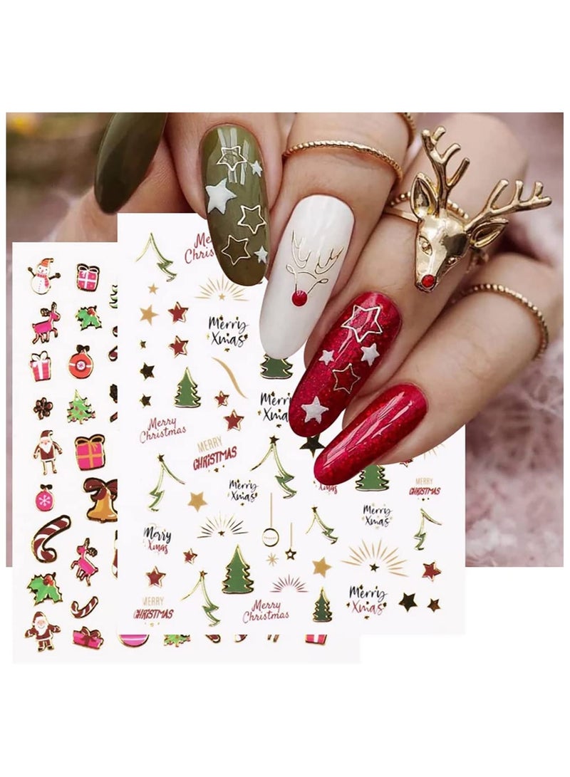 brunson Christmas Nail Stickers Decals, Winter Snowflakes Snowman 3D Self-Adhesive Nail Art Stickers Cute Elk Santa Claus Design Nail Decorations Xmas DIY Manicure Supplies for Women Girls - Image 1