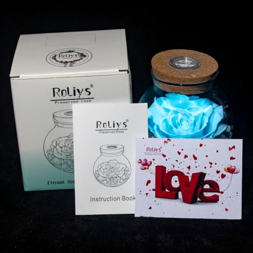 roliys Preserved Real Roses with Colorful Mood Light Wishing Bottle,Eternal Rose，Never Withered Flowers, Christmas Anniversary Valentine's Mother's Day,a Gifts for Women 4.3inch 1pcs（Light Blue） - Image 3
