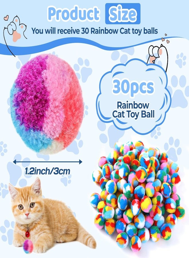 OLLBIT Cat Toy Ball,30PCS 1.6'' Pom Pom Balls,Rainbow Kitten Puff Balls,Training Colorful Fuzzy Kitty Ball for Cat Kitten Playing and Exercising - Image 2