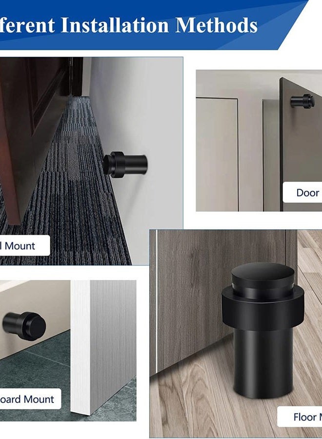 KOLAKO Door Stopper Cylindrical Floor Door Stop Black Rubber Door Stoppers Brushed Modern Decorative Heavy Duty Solid Doorstop Bumper Wedge Wall Protector 2.5Inch 4 Pack - Image 4