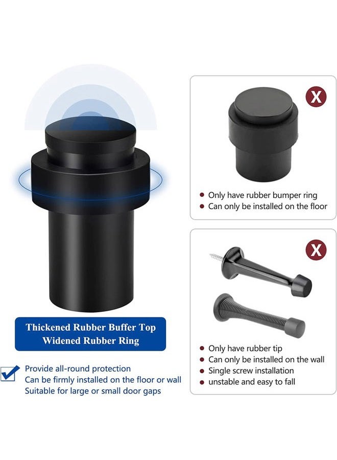 KOLAKO Door Stopper Cylindrical Floor Door Stop Black Rubber Door Stoppers Brushed Modern Decorative Heavy Duty Solid Doorstop Bumper Wedge Wall Protector 2.5Inch 4 Pack - Image 3