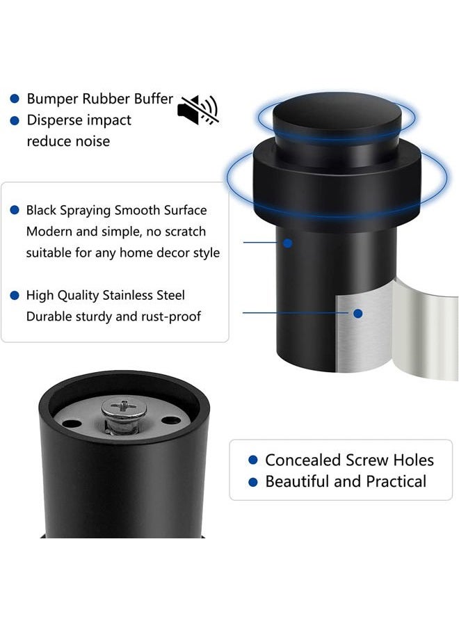 KOLAKO Door Stopper Cylindrical Floor Door Stop Black Rubber Door Stoppers Brushed Modern Decorative Heavy Duty Solid Doorstop Bumper Wedge Wall Protector 2.5Inch 4 Pack - Image 5