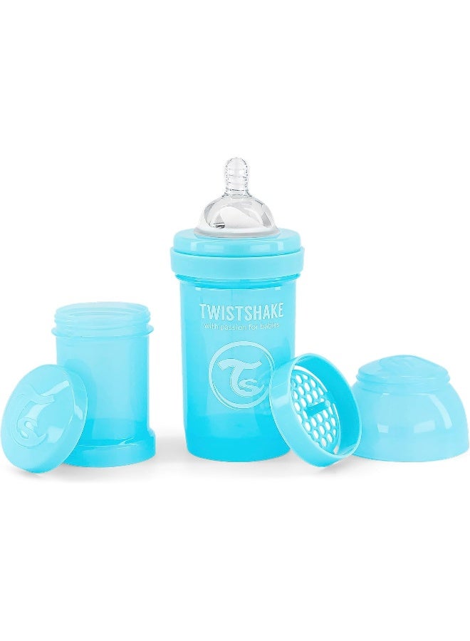 TWISTSHAKE Twistshake Anti-Colic Baby Bottle with Milk Powder Container and Mixer - 180ml | Slow Flow Silicone Breast-Like Nipple | BPA- Free | Suitable for Newborns (0+) | Blue - Image 1