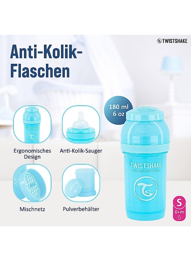 TWISTSHAKE Twistshake Anti-Colic Baby Bottle with Milk Powder Container and Mixer - 180ml | Slow Flow Silicone Breast-Like Nipple | BPA- Free | Suitable for Newborns (0+) | Blue - Image 2