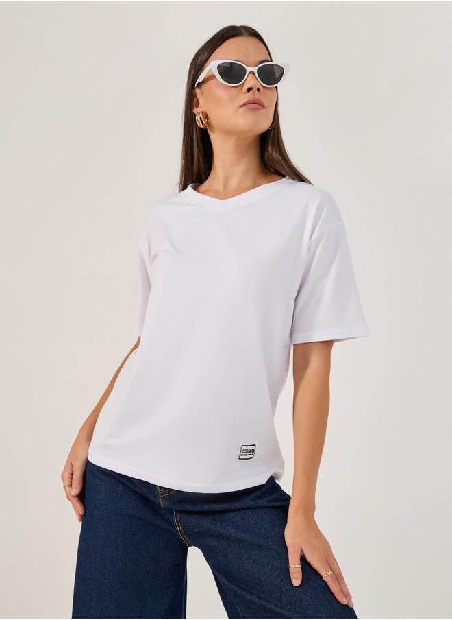 Styli Short Sleeve V Neck Plain Regular T-Shirt  - Image 1