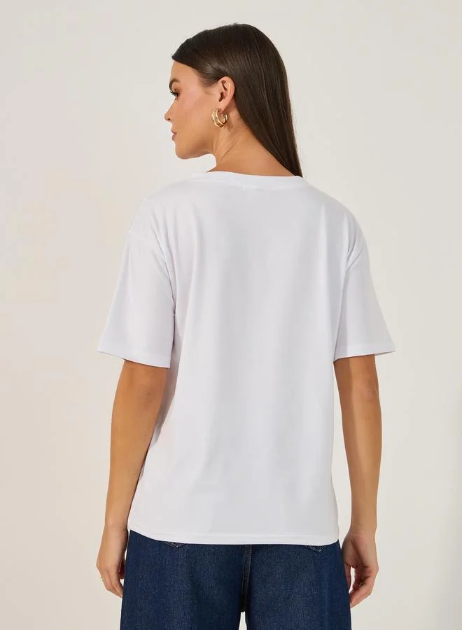 Styli Short Sleeve V Neck Plain Regular T-Shirt