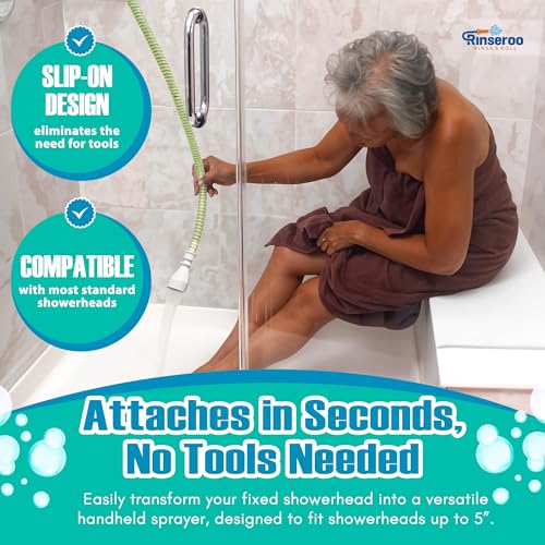 Rinseroo NEW Rinseroo: 5ft Slip-On Handheld Shower Attachment Hose w/Spray Head- Removable Extension Arm- Converts Fixed Shower Head into Handheld Bather. Portable, No-Install Shower Hose Wand for Seniors, RV. - Image 4