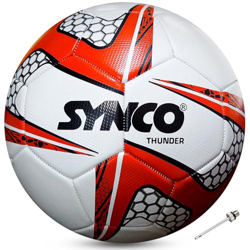 Synco Football Thunder | Pro Trainer Football for Training & Matches | 3 Layer PVC Machine Stitched | 32 Panel | Suitable for Soft & Turf Grounds | Soccer Ball Size 5 - Image 1