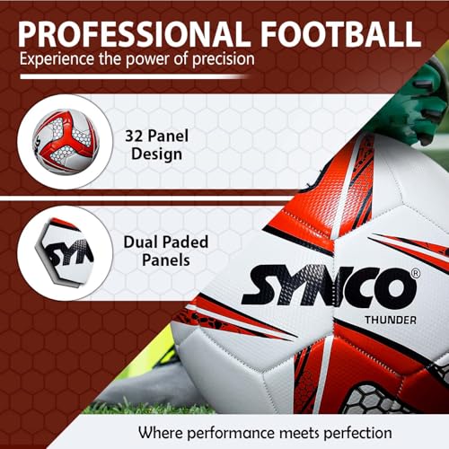 Synco Football Thunder | Pro Trainer Football for Training & Matches | 3 Layer PVC Machine Stitched | 32 Panel | Suitable for Soft & Turf Grounds | Soccer Ball Size 5 - Image 4