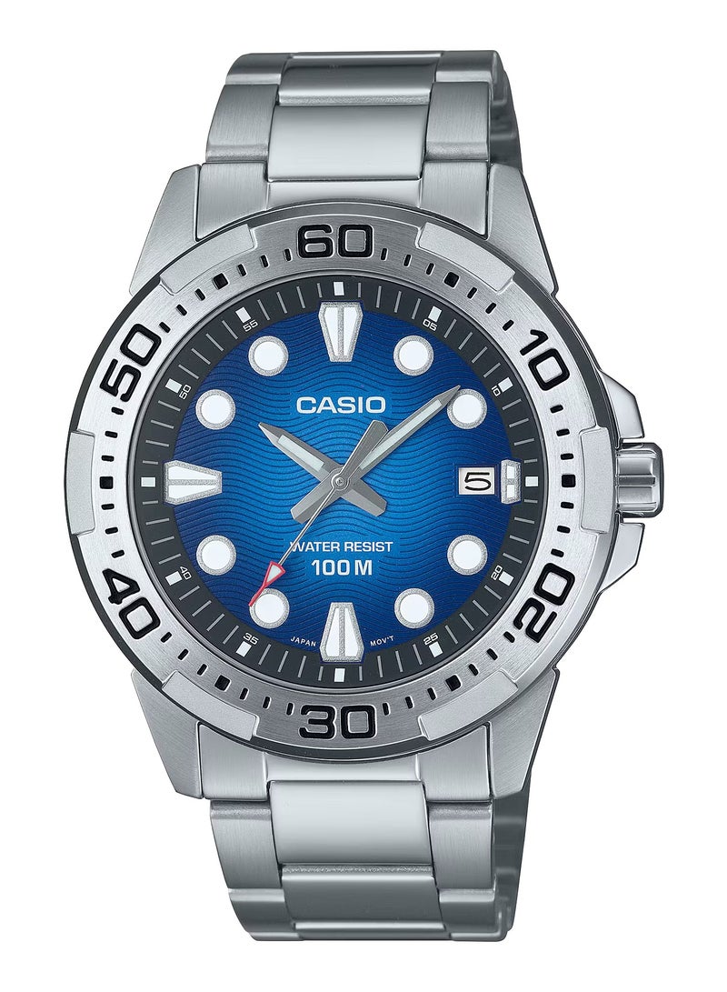 CASIO ساعة يد رجالية أنالوج من الفولاذ المقاوم للصدأ بتصميم رياضي بحري قياسي MTD-140D-2AV