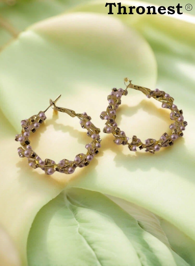 Thronest Elegant 18K Gold Pearl Hoop Earrings，Pearl Ear Studs，Gold pearl ring design，Suitable for daily life, attending parties, weddings  - Image 3