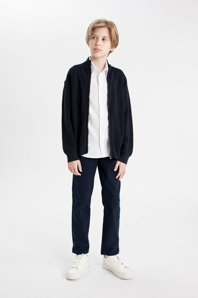 DeFacto Blue Boy Boy Zippered Navy Blue School Cardigan Casual - Image 2