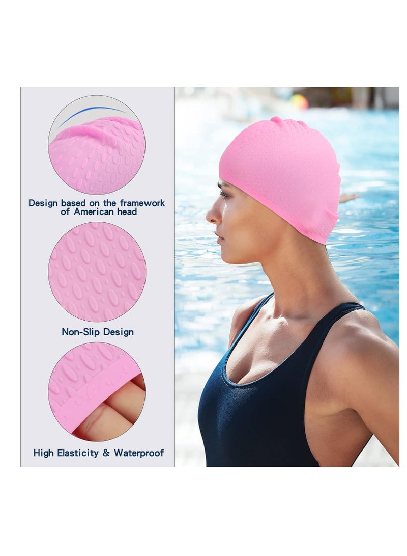 SYOSI Swim Cap 2 Pack - Unisex Silicone Swimming Caps for Men, Women, Adults, and Kids - Durable, Flexible, and Waterproof Bathing Caps for Long and Short Hair(Pink,Black) - Image 3
