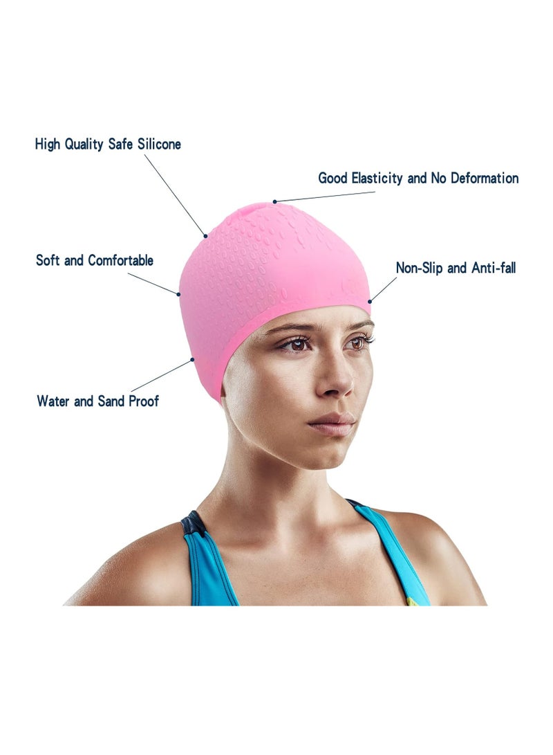 SYOSI Swim Cap 2 Pack - Unisex Silicone Swimming Caps for Men, Women, Adults, and Kids - Durable, Flexible, and Waterproof Bathing Caps for Long and Short Hair(Pink,Black) - Image 4