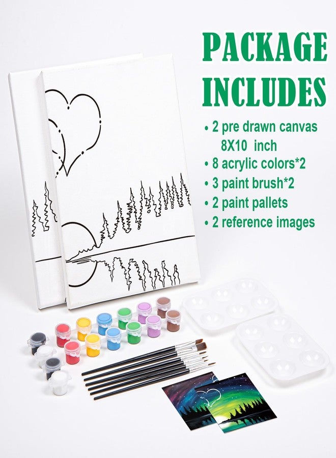VOCHIC 2 Pack Sip and Paint Kit, Pre Drawn Canvas for Painting for Adults, Starry Sky Heart Couple Date Night Games, Outline Canvas Party Art Set, Paints Brushes Pallets Valentine's Day Gift(8x10) - Image 5