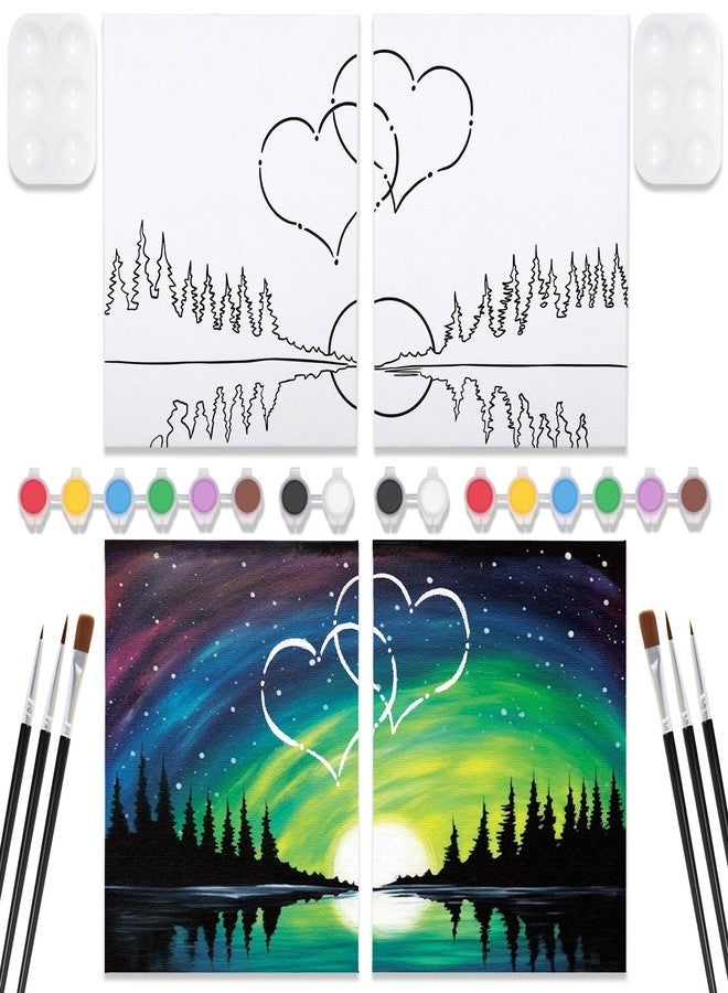 VOCHIC 2 Pack Sip and Paint Kit, Pre Drawn Canvas for Painting for Adults, Starry Sky Heart Couple Date Night Games, Outline Canvas Party Art Set, Paints Brushes Pallets Valentine's Day Gift(8x10) - Image 1