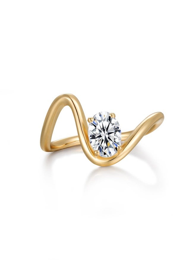FWM Moissanite Novelty Wave Ring for Women Gold Plated Sterling Silver Diamond Promise Ring Size 7 - Image 1