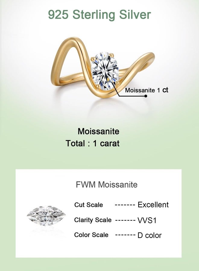 FWM Moissanite Novelty Wave Ring for Women Gold Plated Sterling Silver Diamond Promise Ring Size 7 - Image 5