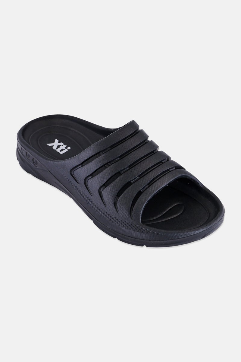 Xti Men Brand Logo Slip On Slides, Black - Image 1