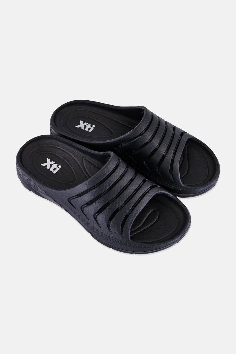 Xti Men Brand Logo Slip On Slides, Black - Image 2