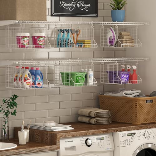 Jsskeeim 3-Tier Foldable Laundry Basket Organizer with Rotating Hooks - Space-Saving Over Washer and Dryer Shelf for Laundry Room Organization and Storage, Durable Wire Shelving Unit, White - Image 2