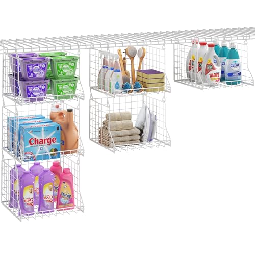 Jsskeeim 3-Tier Foldable Laundry Basket Organizer with Rotating Hooks - Space-Saving Over Washer and Dryer Shelf for Laundry Room Organization and Storage, Durable Wire Shelving Unit, White - Image 1