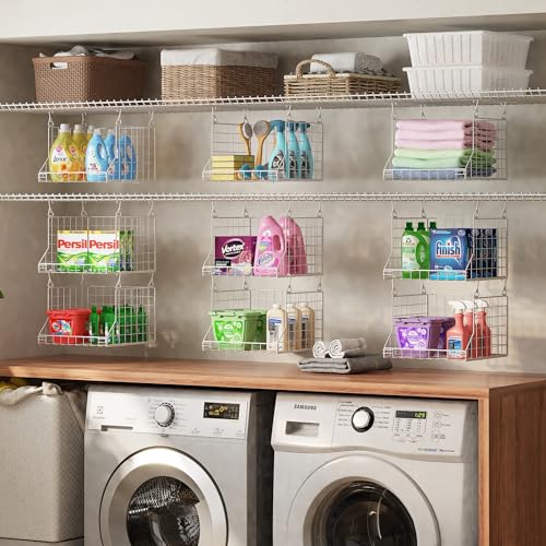Jsskeeim 3-Tier Foldable Laundry Basket Organizer with Rotating Hooks - Space-Saving Over Washer and Dryer Shelf for Laundry Room Organization and Storage, Durable Wire Shelving Unit, White - Image 3
