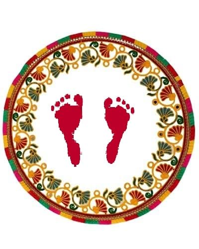 XENON VENTURE Welcome Baby and Brides Wedding Hand and Foot Print kanku pagla rumal, Round Shape kutchi Hand Work Embroidered Cotton Cloth (1pcs/Multi Color) - Image 1