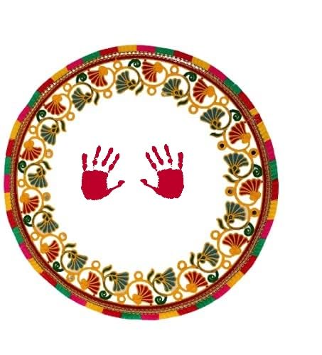 XENON VENTURE Welcome Baby and Brides Wedding Hand and Foot Print kanku pagla rumal, Round Shape kutchi Hand Work Embroidered Cotton Cloth (1pcs/Multi Color) - Image 2
