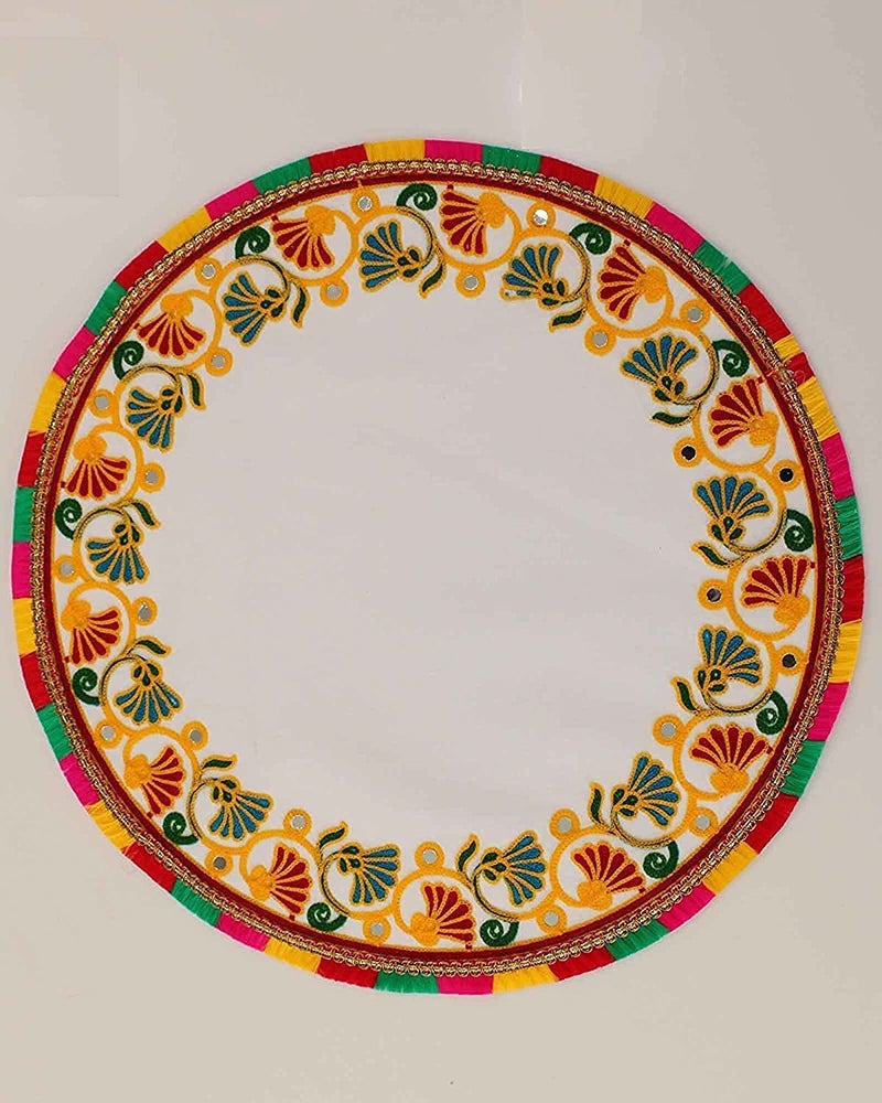 XENON VENTURE Welcome Baby and Brides Wedding Hand and Foot Print kanku pagla rumal, Round Shape kutchi Hand Work Embroidered Cotton Cloth (1pcs/Multi Color) - Image 5