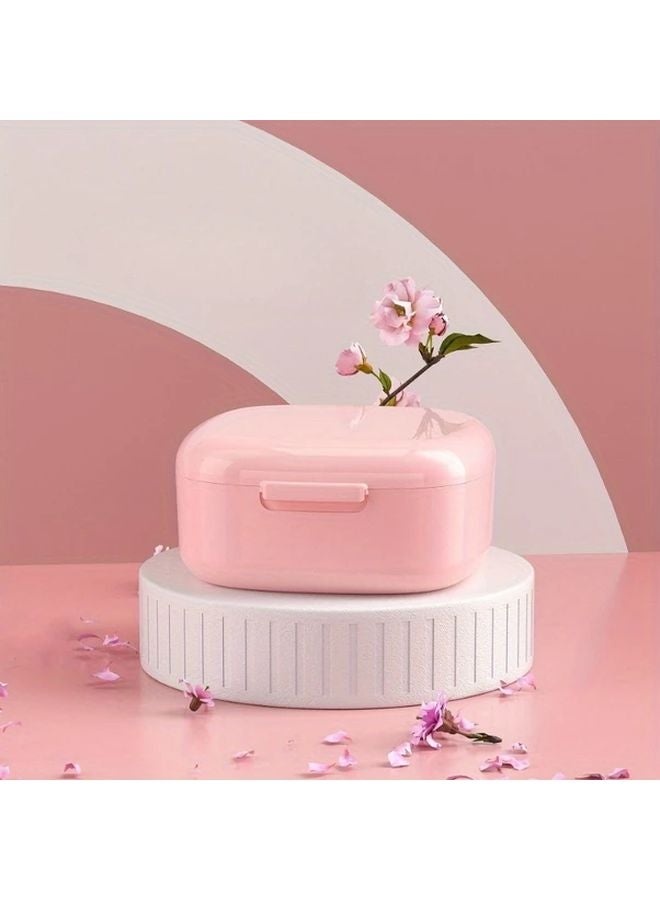 Pink Portable Denture And Invisible Braces Cleaning Case Soak Store Retainer Box - Image 1