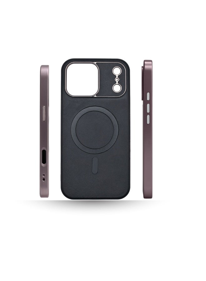 جراب مغناطيسي بتصميم جلد فاخر لهاتف iPhone 17 Pro Max – باللون الأسود الأنيق – غطاء حماية ضد الصدمات مزود بحلقة مغناطيسية وحماية عدسة الكاميرا (أسود) - Image 1