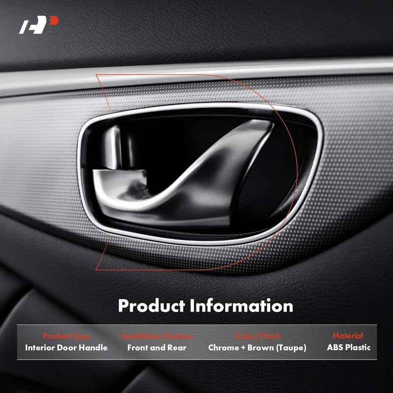 A-Premium Inside Interior Door Handles Compatible with Honda Accord 2003 2004 2005 2006 2007 Sedan, Brown Housing with Chrome Lever, 4-PC Set, Front & Rear Driver and Passenger Side - Image 2
